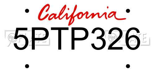 5PTP326 California License Plate