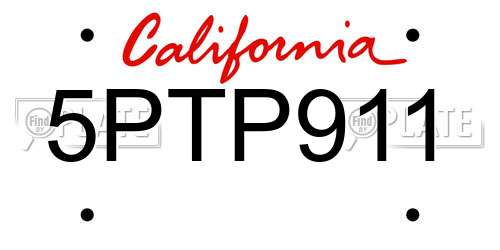 5PTP911 California License Plate