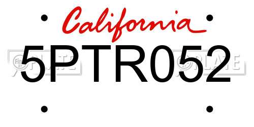 5PTR052 California License Plate