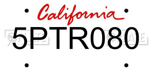 5PTR080 California License Plate