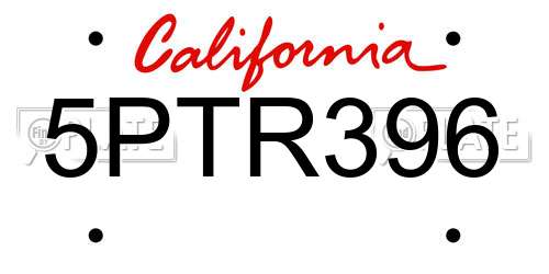 5PTR396 California License Plate