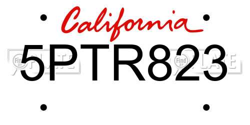5PTR823 California License Plate