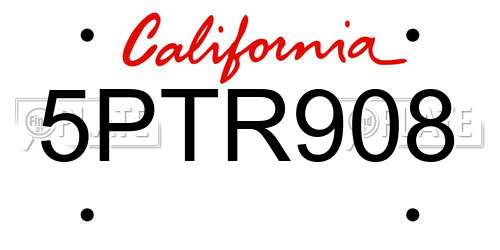 5PTR908 California License Plate