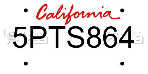 5PTS864 California License Plate