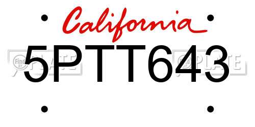 5PTT643 California License Plate