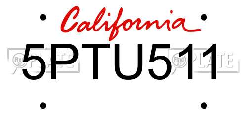 5PTU511 California License Plate