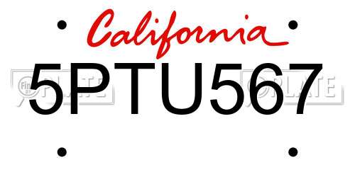 5PTU567 California License Plate
