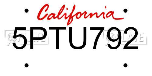 5PTU792 California License Plate