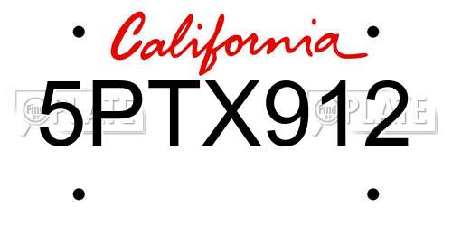 5PTX912 California License Plate