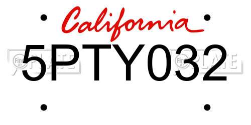 5PTY032 California License Plate