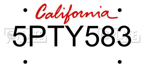 5PTY583 California License Plate
