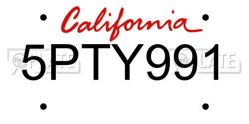 5PTY991 California License Plate