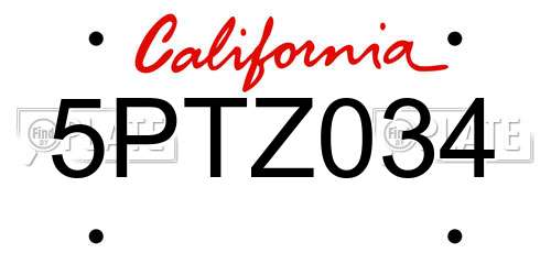 5PTZ034 California License Plate