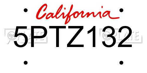 5PTZ132 California License Plate