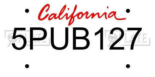 5PUB127 California License Plate