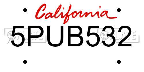 5PUB532 California License Plate