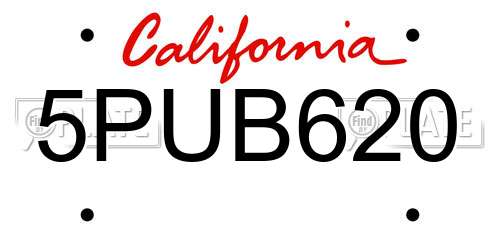 5PUB620 California License Plate