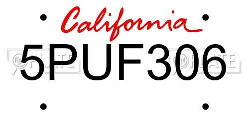 5PUF306 California License Plate
