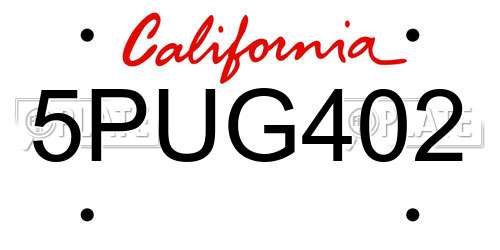 5PUG402 California License Plate