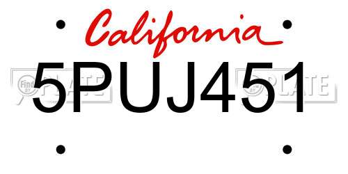 5PUJ451 California License Plate