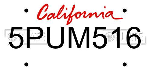 5PUM516 California License Plate