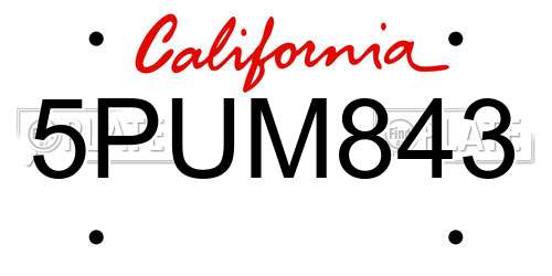 5PUM843 California License Plate