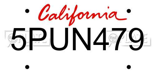 5PUN479 California License Plate