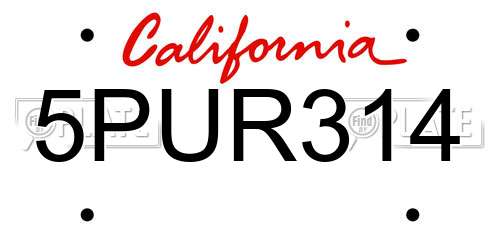5PUR314 California License Plate