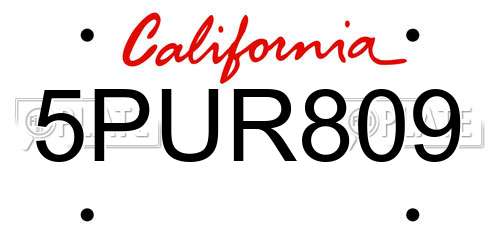 5PUR809 California License Plate