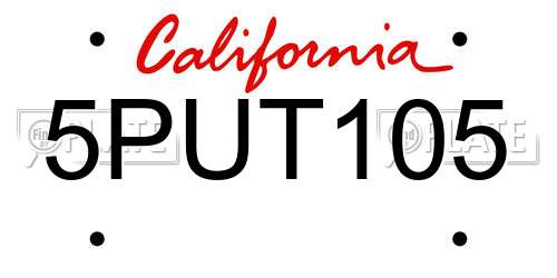 5PUT105 California License Plate