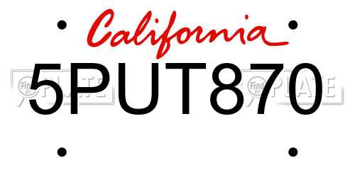 5PUT870 California License Plate