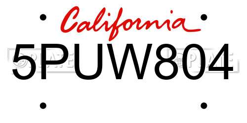 5PUW804 California License Plate