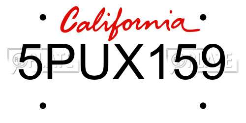 5PUX159 California License Plate