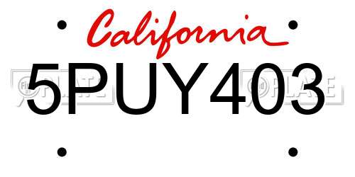 5PUY403 California License Plate
