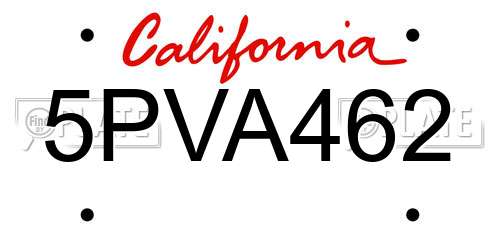5PVA462 California License Plate