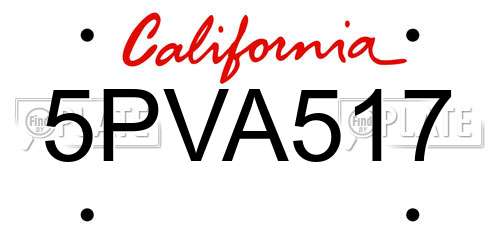 5PVA517 California License Plate