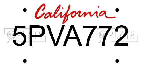 5PVA772 California License Plate