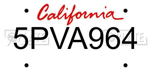 5PVA964 California License Plate