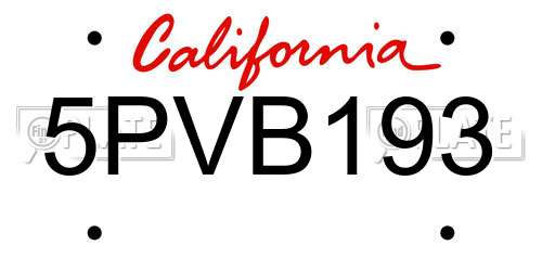 5PVB193 California License Plate