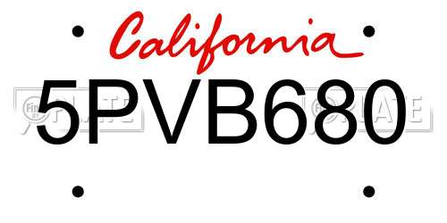 5PVB680 California License Plate