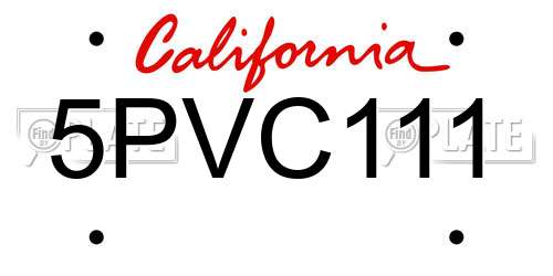 5PVC111 California License Plate