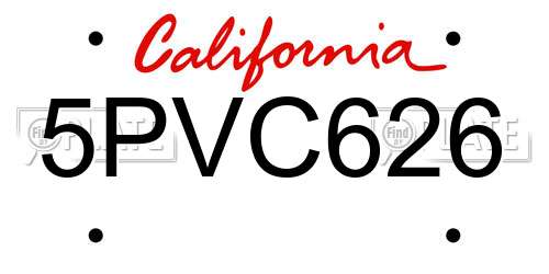 5PVC626 California License Plate