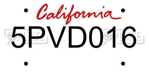 5PVD016 California License Plate