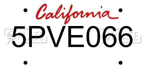 5PVE066 California License Plate