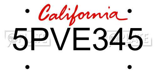 5PVE345 California License Plate