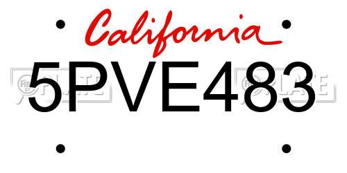 5PVE483 California License Plate