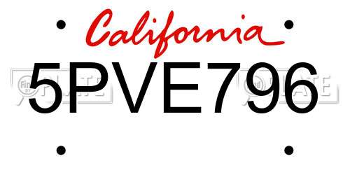 5PVE796 California License Plate