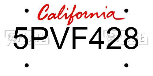 5PVF428 California License Plate