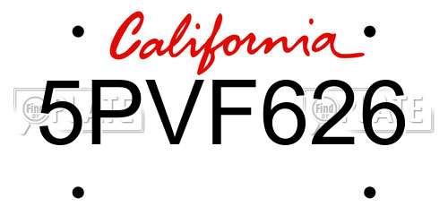 5PVF626 California License Plate