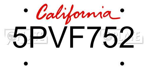 5PVF752 California License Plate